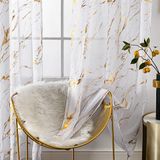 Lavyhuno Goud-wit marmeren doorschijnende gordijnen 2 panelen voor slaapkamer woonkamer, metallic goud 213 cm lengte, staafzak privacy sprankelende glitter voor vakantiedecoratie raambehandelingen