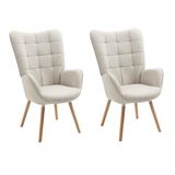 MEUBLE COSY Set van 2 fauteuils voor woonkamer accentstoel met hoge vleugelrug en gewatteerde armleuningen, houten poten, bank voor lezen lounge slaapkamer ingang, beige, metaal, 66x71x106 cm