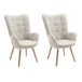 MEUBLE COSY Set van 2 fauteuils voor woonkamer accentstoel met hoge vleugelrug en gewatteerde armleuningen, houten poten, bank voor lezen lounge slaapkamer ingang, beige, metaal, 66x71x106 cm
