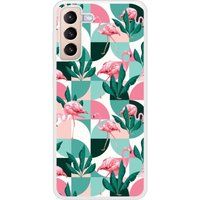 Samsung Bedrukt siliconen hoesje compatibel met Galaxy S21 Plus Flamants Roses géométrique