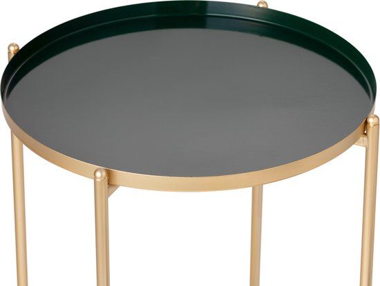 LIFA LIVING Modern Side Table - Green & Gold - Round - Metal - 37.5 x 47.5 cm