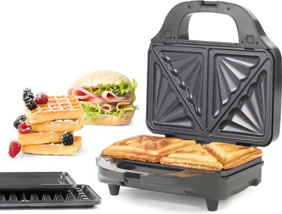 Petra PT2143TVDEEU7 3-in-1 XL Snack Maker, Non-Stick & Easy Clean 28.5 cm Plates, 900 W Electric Waffle Machine, Panini Press, Toastie Maker, Lunch & Breakfast Cooker, Cool Touch Handles