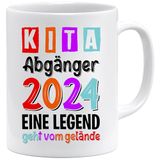 Mok met spreuk | Kinderen 'Kita Abganger 2024' - voor het afstuderen van de kleuterschool voor kinderen | examen cadeau | schoolafstuderen cadeau (wit)