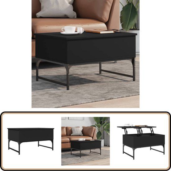 vidaXL Salontafel 70x50x40 cm bewerkt hout en metaal zwart