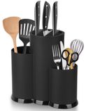 Bloc à couteaux en cuir Bloc à couteaux Porte-couverts - Sans couteaux - Porte-couteaux universel avec fentes - 10 cm - Noir