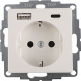 Gira System55 contactdoos - inbouw - randaarde - 1-voudig - USB A/C - polarwit