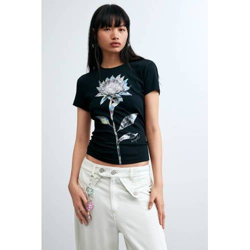 Desigual gebloemd T-shirt - zwart