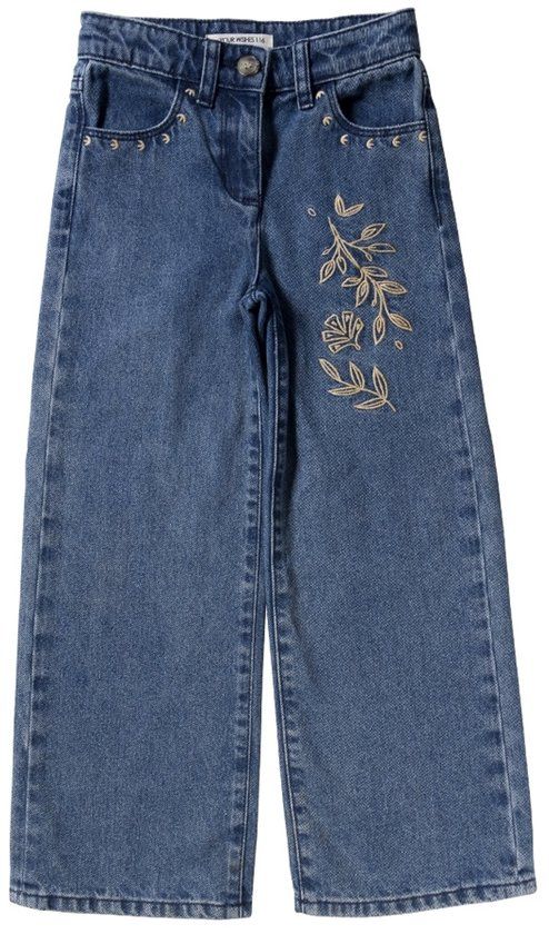 Your Wishes Enthic Flower Wide Leg Jeans Meisjes - Donkerblauw - Maat 140