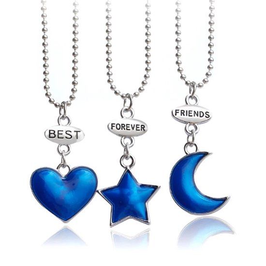 LGT JWLS LGT Jewels BFF Ketting Best Friends Forever Moon Star Heart Blauw/Zilver Metaal 45 cm