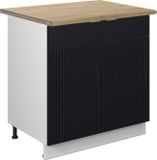 Vicco Keukenonderkast Fame-Line, Zwart gestreept/Wit, 80 cm goudkleurig eiken werkblad