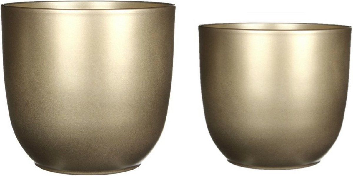 Mica Decorations Plantenpot/bloempot - Keramiek - Goud - D25/31 cm - 4 stuks