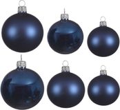 Decoris Lot de boules de Noël en verre bleu foncé brillant/mat 16x pièces