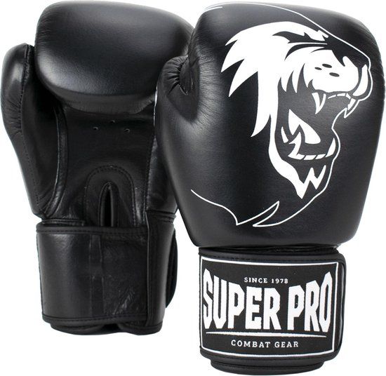 Super Pro Combat Gear Warrior Lederen (kick)bokshandschoenen Zwart/Wit 16oz