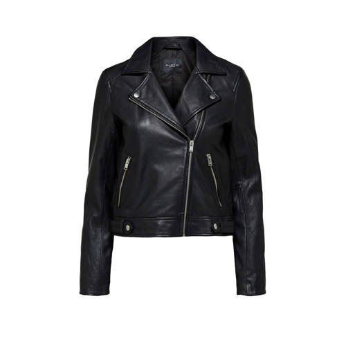 Selected leren bikerjack zwart - Zwart