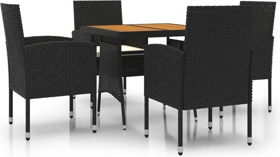 vidaXL 5-delige Tuinset poly rattan zwart