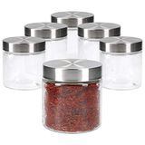 MamboCat Bera Voorraadpottenset, 6-delig, met roestvrijstalen deksel, vulbare glazen potten Ø 11 cm, elk 0,8 liter, ronde potten met draaisluiting, voorraadpot luchtdicht, opbergpottenset