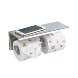 BGL Toiletpapierhouder - roestvrijstalen toiletpapierrolhouder met plank, wandmontage voor badkamer (zilver, dubbele kop)