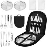OEM Compacte picknickset voor 2 personen, 14 delen, roestvrij staal, outdoor
