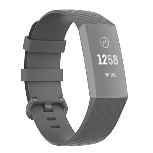 By Qubix Qubix siliconen diamant pattern bandje voor Fitbit Charge 3 & 4 - Large - Grijs