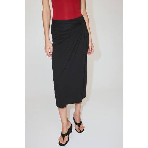 Mango Zwart Viscose Midi Rok