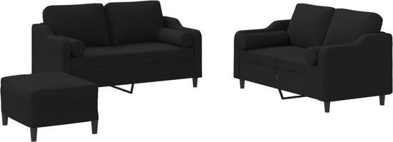 vidaXL 3-delige Loungeset met kussens stof zwart