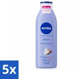 Nivea Smooth Body Milk Shea Butter 72h Hydration for Dry Skin 250ml Pack of 5