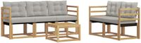vidaXL Bank loungeset 5 zitplekken Wit en lichtgrijs Acacia hout Inclusief tafel