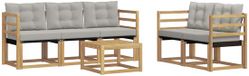 vidaXL Bank loungeset 5 zitplaatsen Blanc et gris clair Acacia bois Incluant table