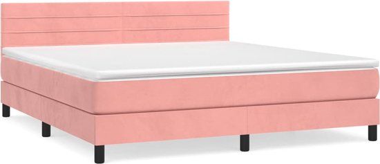 vidaXL Boxspring Bed met Matras - Fluweel - Roze - 160x200 cm
