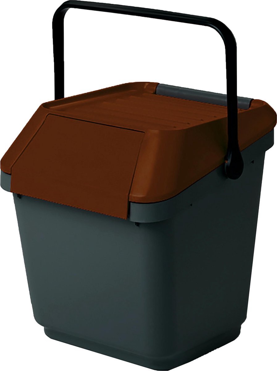 Vepa Bins Afvalemmer stapelbaar 35 liter grijs met bruin deksel | Handvat | EasyMax