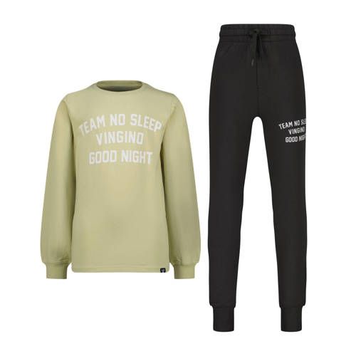 Vingino pyjama met tekst groenbruin/donkerbruin