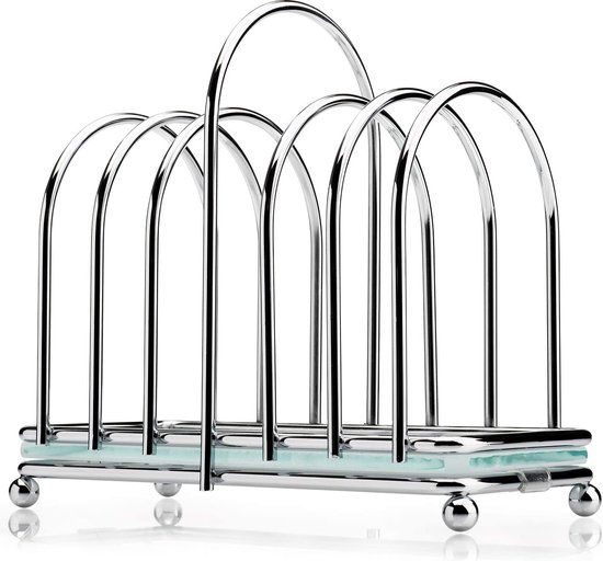 Kilo BA87 Toast Rack - Art Deco Design - Chrome - 6 Slice - Frosted Glass Base