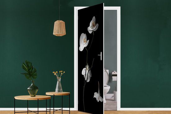 StickerSnake Deursticker Orchidee - Bloemen - Zwart - Wit - Stilleven - 90x235 cm - StickerSnake