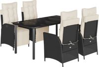 vidaXL Ensemble de jardin 5 pièces avec coussins, noir, en polyrotin