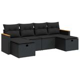 vidaXL 6-delige Loungeset met kussens, polyrattan, zwart