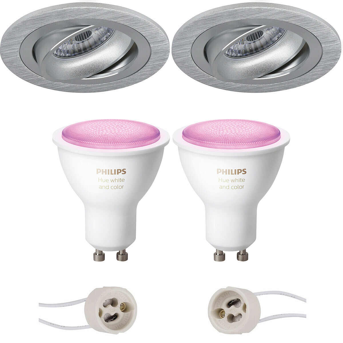 BES LED Pragmi Alpin Pro - Inbouw Rond - Mat Zilver - Kantelbaar Ø92mm - Philips Hue - LED Spot Set GU10 - White and Color Ambiance - Bluetooth