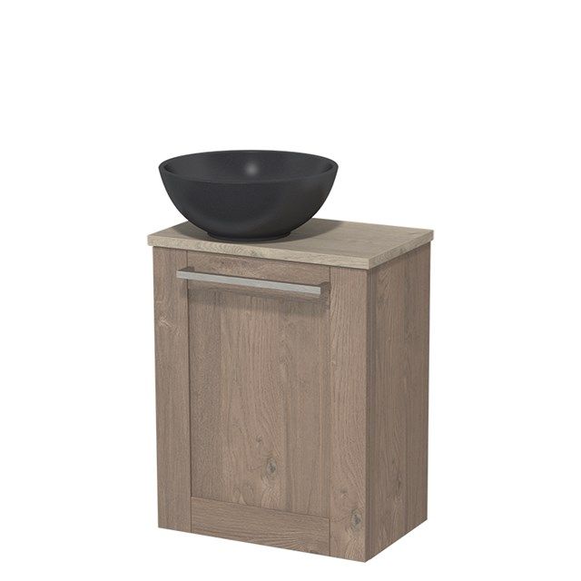 Maxaro Toiletmeubel Quartz Modulo 41 cm - Middenbruin Eiken Kader - Lichtgrijs Eiken Blad