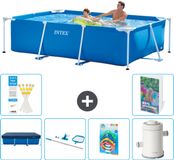 Intex Rechthoekig Frame Zwembad - 260 x 160 x 65 cm - Blauw - Inclusief Afdekzeil - Schoonmaakset - Speelgoed - Zwembadfilterpomp - 7-delig