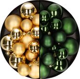Kaemingk B.V. Kerstversiering boules de Noël en plastique mélange de couleurs vert foncé/or 4-6-8 cm paquet de 68x pièces