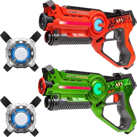 Light Battle 2x Laserpistool - groen en oranje + 2x Lasergame Vest â€