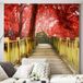 Escaliers Fleurs Rouges Papier Peint Panoramique - 130 cm x 130 cm