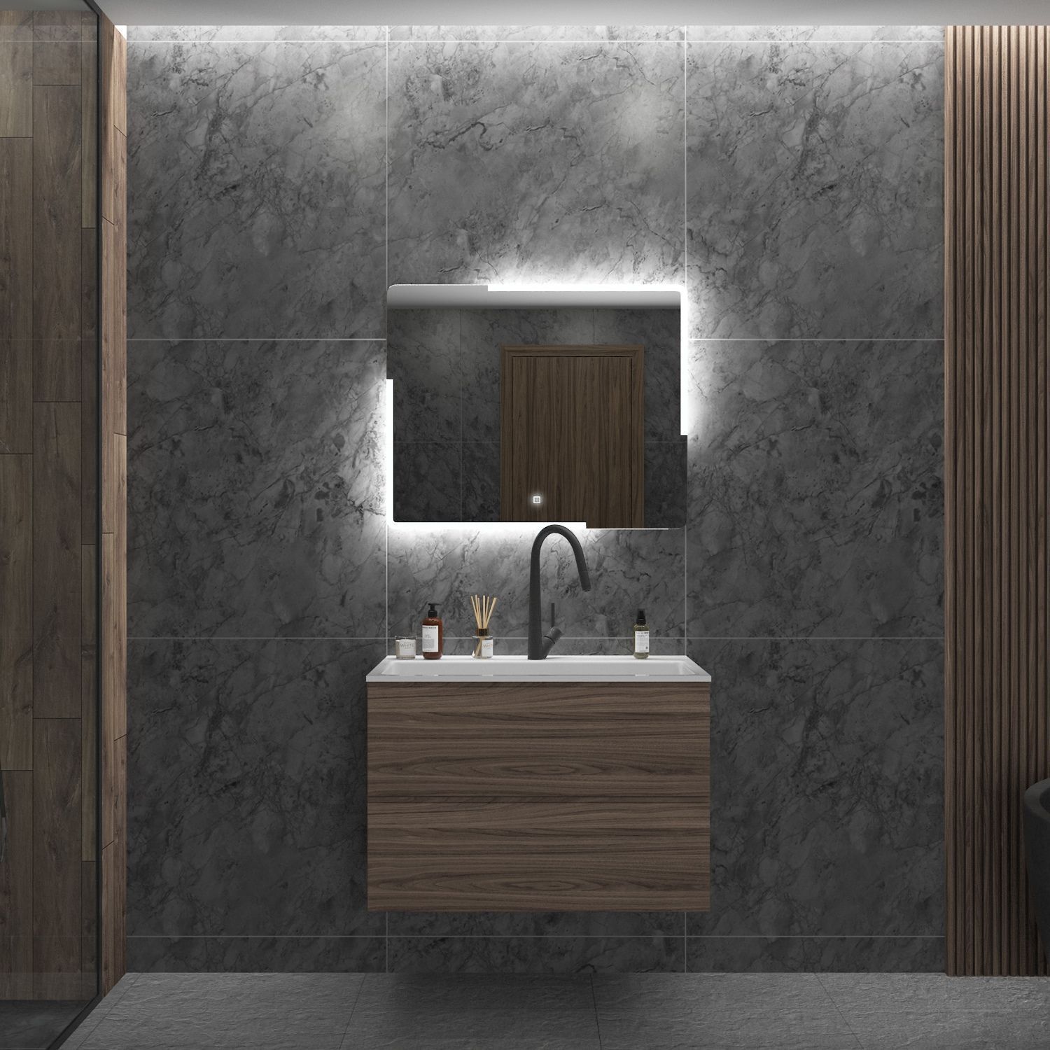 Gliss Design Melite Badkamerspiegel 80x70 cm met LED - 8720701008502