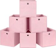 SONGMICS Set van 6 opvouwbare opbergdozen, stoffen opbergkubussen, kledingorganisator, speelgoedbakken met doorvoering, 30 x 30 x 30 cm, voor slaapkamer, woonkamer, roze
