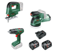 Bosch Groen Kit d'outils sans fil Combipack EasyDrill 18V-40 + EasySaw 18V-70 + EasyOrbit 18V-10 | Inclusief 2x 18V 2,5 Ah + Lader | In Tas - 0615A500A9