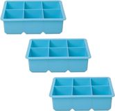 Cosy & Trendy grote ijsblokjes houder - 3x - 6 blokken - blauw - siliconen
