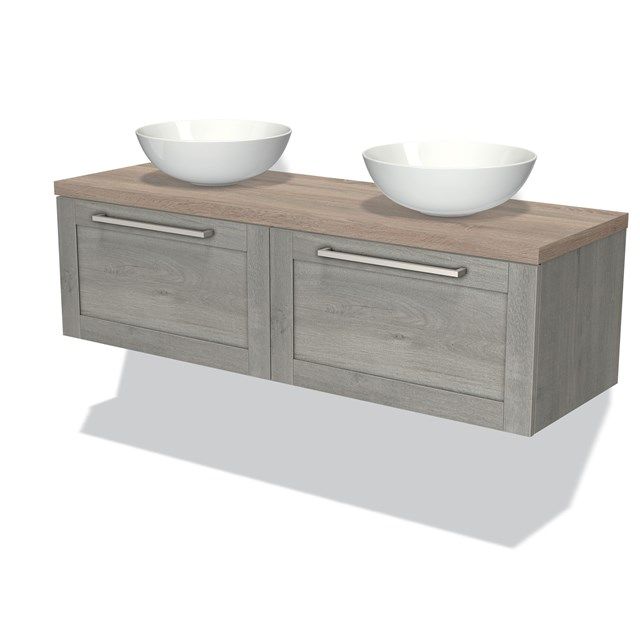 Maxaro Badkamermeubel Modulo Plato Grijs Eiken 140cm 2 Lades