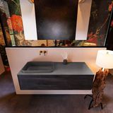 Mondiaz ERIN 120cm badmeubelset Dark brown met 1 lade en Wastafel RIDGE links Dark grey