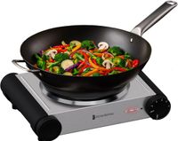 KitchenBrothers Elektrische Kookplaat - 1 Pits - Vrijstaand - 1500W - RVS/Zwart