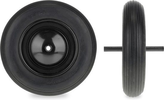 Merkloos Relaxdays kruiwagenwiel 3.50-8, massief rubber, stalen velg, anti-lek, met as, tot 120 kg