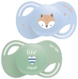 Luc et Léa Collection 2 Sucettes anatomiques partie suceuse extra fine 0-6 mois (Modèles : Renard - Petit cœur)